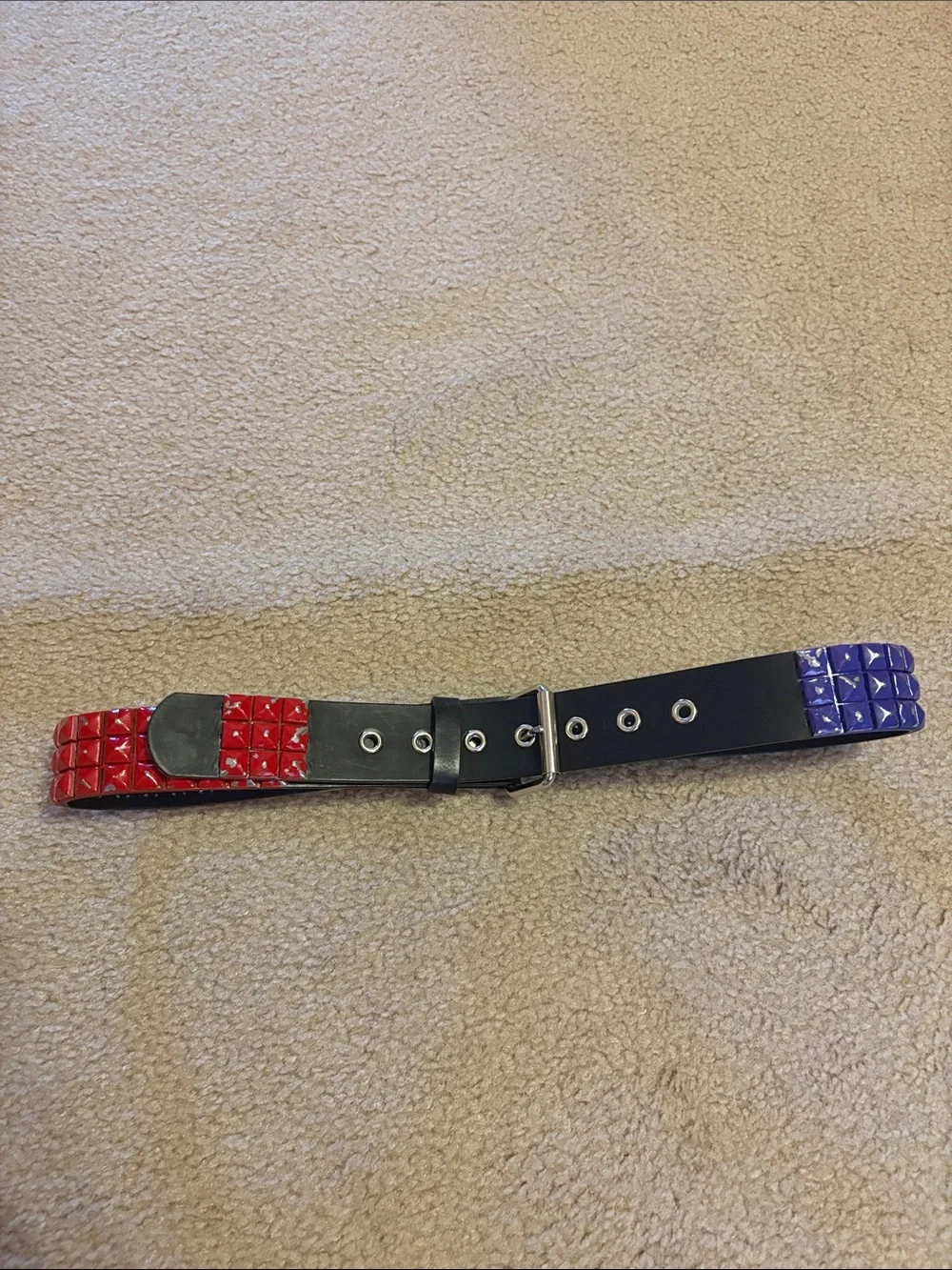 Vintage Y2K Hot Topic Bonded Leather Pride Rainbow Studded Belt Sz 31